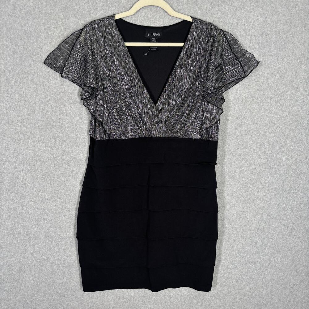 VTG 90s Enfocus Dress‎ 16 Mini Bandage Metallic Tiered Ruffles Shimmer Evening